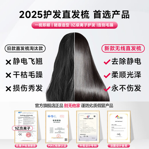 PLUZZ French Gold Award Wireless Hair Straightening Comb Negative Ion Does Not Damage Hair Portable Hair Care Splint Portable Hair Straightener Mini High-Skull Fluffy Artifact Styling Comb Gift for Girlfriend Hot Recommendation 100 Million Level Negative Ions + Super Long Battery Life + Anti-scalding Technology - Sakura Pink French Design Gold Award Champion Brand Easy to comb + does not damage hair