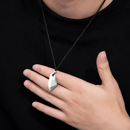 Lao Fengxiang Three Lives Stone Pure Silver Necklace Men's Wishing Stone Pendant Wedding Anniversary Birthday Gift for Boyfriend and Husband Pure Silver Three Lives Stone Braided Rope Necklace - Black