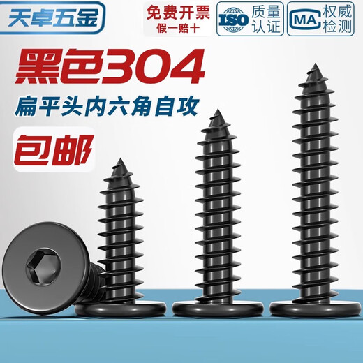 Tianzhuo Hardware black 304 stainless steel flat head hexagonal self-tapping screws large flat head ultra-thin head screws round head self-tapping screws black 304-M4*16 50 pcs