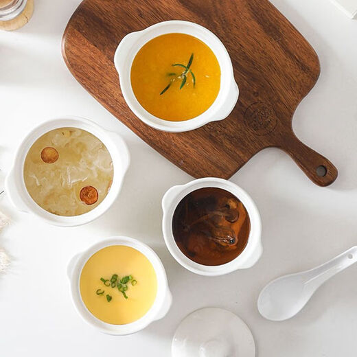 FANCYCHIC high temperature resistant stew pot with double ears ceramic water-proof stew pot with lid commercial Shaxian snack stew pot household steamed egg bowl 2 pieces 5-inch household style double ears stew with lid