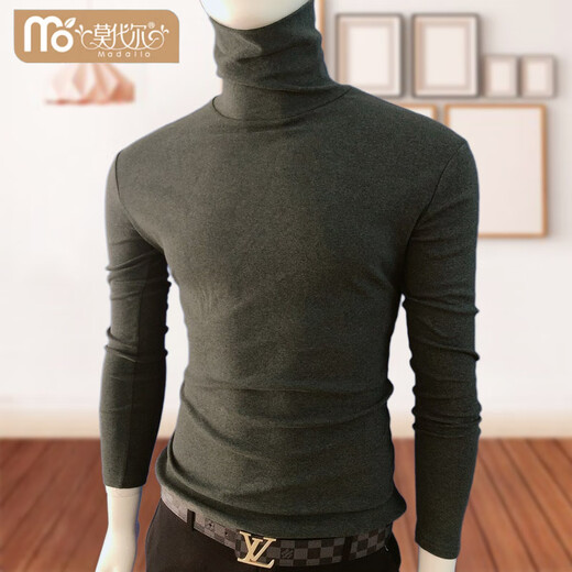 Modal autumn and winter turtleneck bottoming shirt men's slim stretch long-sleeved T-shirt casual warm bottoming shirt clothes winter T-shirt black (lining) plus velvet L 100 or so to wear