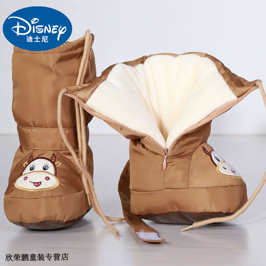 Disney Winter Soft Sohle verdickte Frauen 0-1 Jahre alte 3-6-9-12 Monate Jungen High-Top-Baumwollschuhe plus Samt warme Babyschuhe rote High-Top-Kuh-Kuh und Samt verdickte Rot 1 Paar Innere Länge 12,5 cm