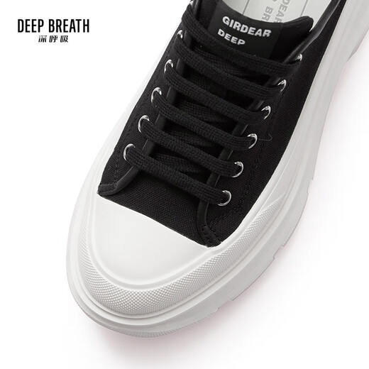 DEEP BREATH深呼吸女鞋包头半拖外穿波浪厚底帆布鞋穆勒鞋AX12250 黑白 37
