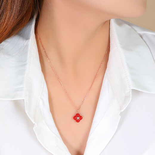 Chiba Jewelry 18k gold diamond agate pendant 3D hard gold four-leaf clover necklace birthday gift