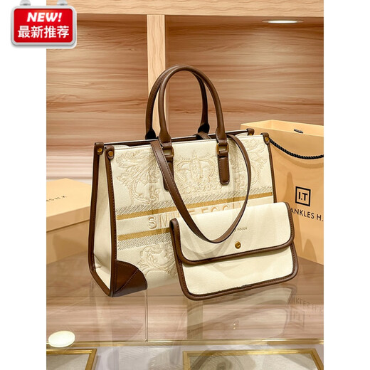 Hermes (HERMES) Hong Kong Genuine Leather Tote Bag Women's Large Capacity Bag 2024 New Style Handbag Commuting Shoulder Bag Large Bag Apricot Brown Counter Gift Box Set