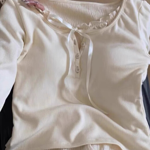 Miao Yijia bottoming shirt women's long-sleeved T-shirt women's style 2025 autumn new white women's clothing can be worn inside and outside tops fake two-piece lace apricot tops - with chest pads one size fits all recommended 75-125 Jin Jin equals 0.5 kg