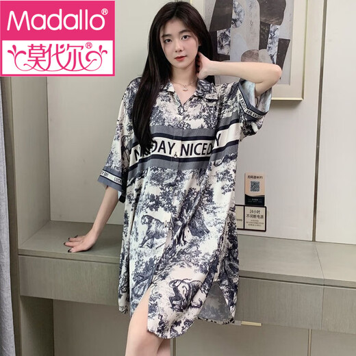 莫代尔夏季睡裙睡衣性感方便房事女宽松大码衬衫冰丝睡衣约会战袍可外穿 717星空夜裙 2XL 【140-160斤】