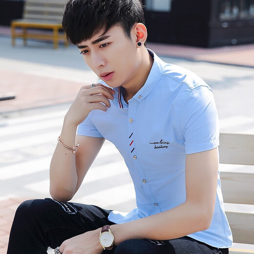 Suowanyi (Suowanyi) Camisa de manga corta de verano para hombres Estilo coreano y camisa de pulgada blanca estampada de moda 826 White M 90-105Jin [Jin equivale a 0.5 kg]