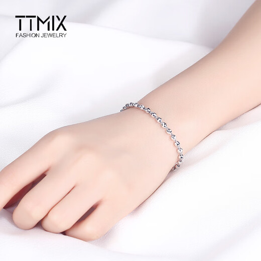 TTMIX shiny platinum bracelet for women pt950 platinum faceted laser beads bracelet for girlfriend 4.3-4.5g 17+2cm thick 3.5mm