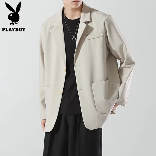 Playboy casual suit jacket men's spring and autumn loose uniform top Korean version men's jacket suit yuppie handsome little suit black L suggestion [120-135Jin [Jin equals 0.5 kg]]