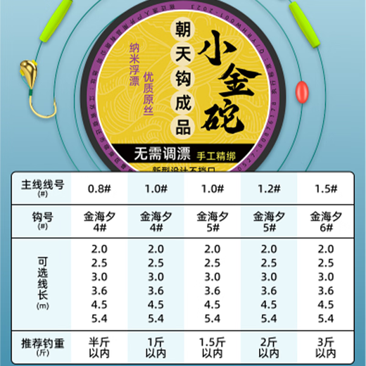 Yiying traditional fishing seven-star floating line set new small golden lump upward hook fishing line main line finished winter wild fishing grass hole 2.0 meters 3 rolls 0.8 line number 4# small gold weight