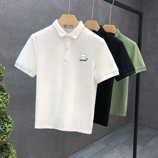 夏品丽透气棉男士POLO衫夏季宽松百搭帅T恤 3878#白色 均码 xl 建议体重135-155斤
