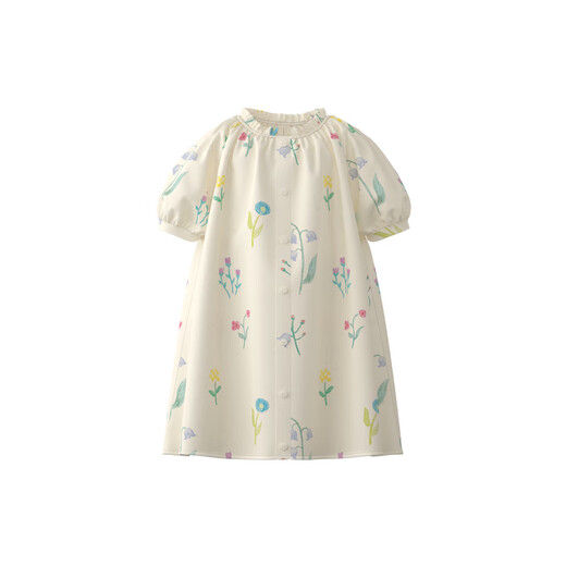 Papa climbing summer girls dress pure cotton floral skirt girl versatile cute and stylish off-white 90 cm