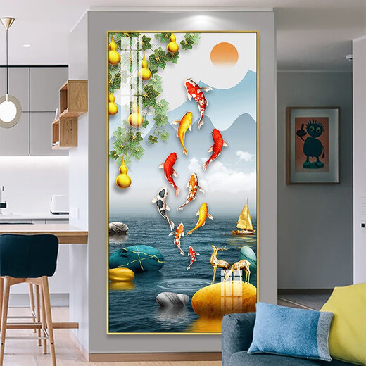 New Chinese style porch background wall decorative paintings and feels crystal porcelain mural Jiuyu picture aisle corridor corridor vertical single painting TXMG11162 70*140 wall width 90-100cm elegant black aluminum composite