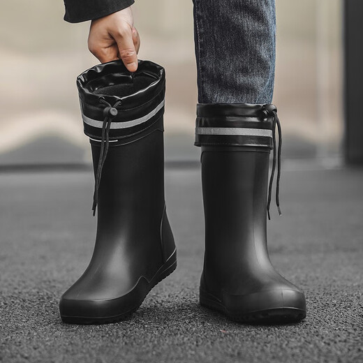 Botas de lluvia de alto tubo japonesas y británicas zapatillas de goma superpuestas más botas de lluvia de terciopelo botas de agua no deslizantes de agua pesca y zapatillas de agua de mar tubo de color medio tamaño estándar 42