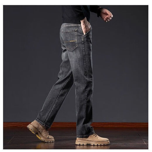 Loose straight high-quality jeans for men for all seasons, loose straight business casual versatile trousers blue gray 33 recommended 135-170 Jin Jin equals 0.5 kg