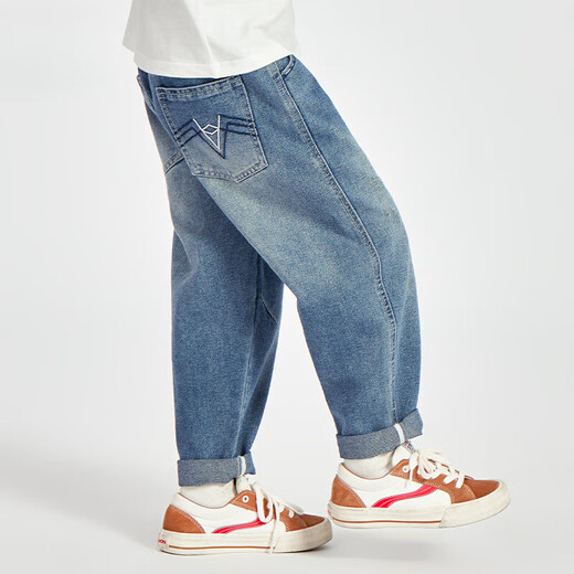 
Disney boys jeans spring children's contrasting color line embroidered casual trousers medium-sized children's fashionable and stylish boys children's clothing trend denim blue 130 cm
