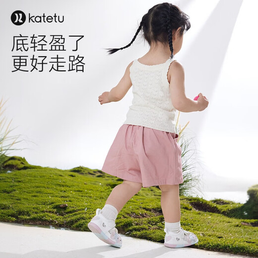 卡特兔儿童凉鞋女孩2025夏款公主鞋蝴蝶结软底防滑学步机能鞋婴儿罗马鞋 白粉蓝 23 内长14.0cm 脚长13.0-13.5
