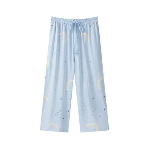Drei Kanonen Frühling und Sommer dünne Pyjama-Hosen für Frauen 100% reine Baumwollhose mit mittlerer Hose, kariert mit Taschenkordelschnur, Wasserblau Mond-12041 m
