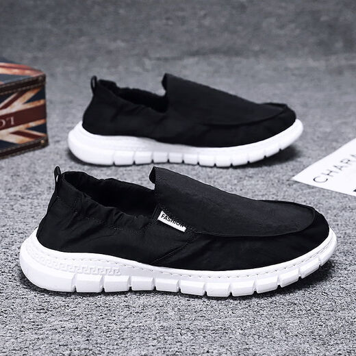 Chaussures en tissu Chaussures en toile pour hommes confortables, légères, résistantes à l'usure, non glissantes, imperméables, semelles molles Old Beijing un pied, paresseux noir 881 recommandé de prendre une taille plus grande 42