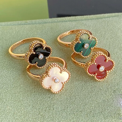 DL 199818k rose gold four-leaf clover ring high version red silver with diamonds and white mother-of-pearl niche gift gold color laser US size 7