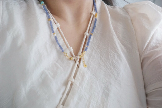 Lierui natural tanzanite multi-circle bracelet and necklace dual-use model with turquoise pearls 925 silver five-stripe butterfly