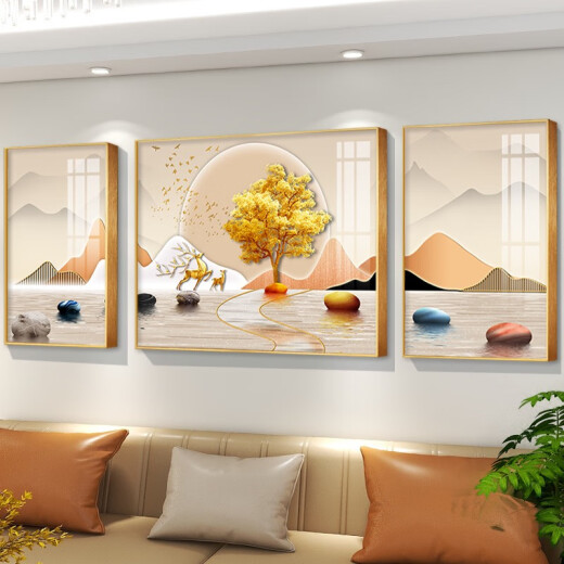 轻奢抽象客厅装饰画感沙发背景墙组合挂画现代简约电视墙壁画 TXMG12004 中间70*50cm/左右35*50cm适用2