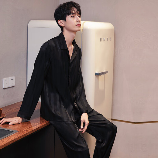 Urban Beauty Men's Pyjamas Spring and Automne Ice Silk Silk Long Mancheve Suit Men's Summer 2024 Nouveaux vêtements de maison 6627 Rice Grey Dumplings L (100-125 Jin [Jin est égal à 0,5 kg]))