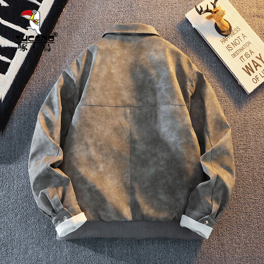 Woodpecker's new Maillard style American retro leather jacket for men 2025 new handsome loose pu lapel jacket coffee color XL