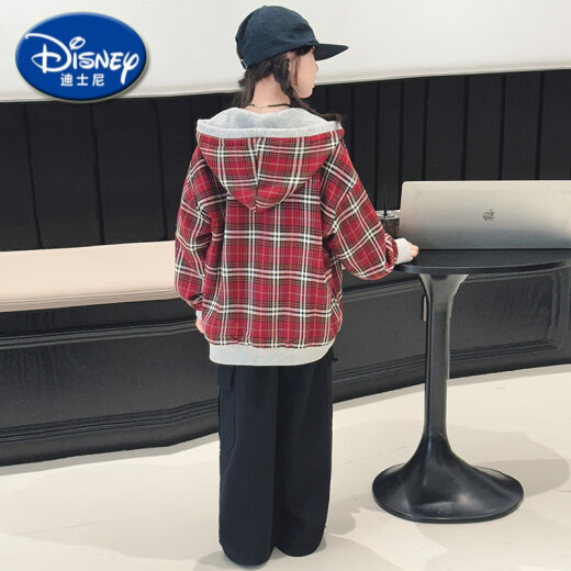 Disney girls' jacket spring and autumn style 2025 new fashionable children's double-sided autumn clothes fashionable street girl plaid sweatshirt 7027 blue blue plaid double-sided coat 130 cm