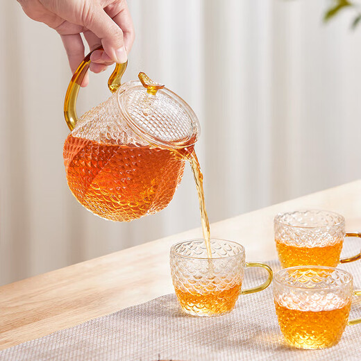 Corning 5-piece heat-resistant glass tea set teapot teacup 1 pot 4-cup tea set Dragon scale tea set