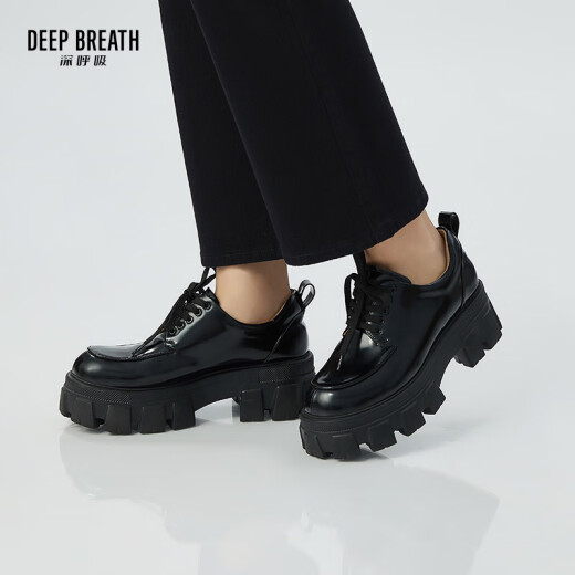 DEEP BREATH深呼吸女鞋牛皮厚底低帮绑带绅士鞋女鞋厚底鞋AX13066 黑 35