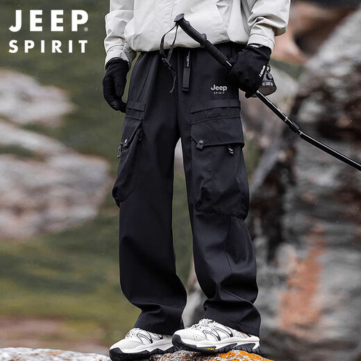 JEEP SPIRIT Jeep Jacket Pants Men's Autumn and Winter Water Repellent Casual Pants Men's Straight Overalls Obsidian Black XL