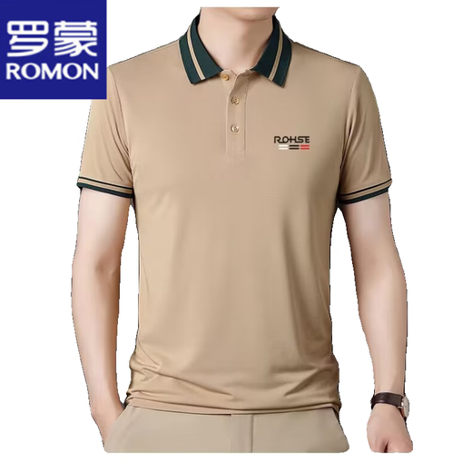 ROMON (ROMON) mulberry silk short-sleeved T-shirt men's 2025 summer casual half-sleeved T-shirt top genuine lapel polo shirt 9918 orange high-end durable XL 175 suggestion 138-150Jin [Jin equals 0.5 kg]