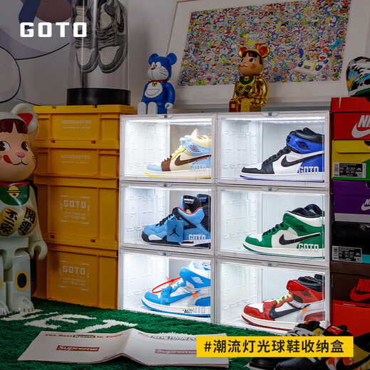 Shoebox Lighting Intelligent Voice Control Luminous Sneakers Transparent Storage Internet Celebrity Display Wall Shoes 38x285x23cm Upgraded Four-Side Transparent Lighting Shoebox 4 Pack