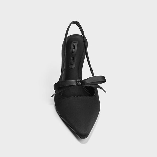 CHARLES&KEITH缎面蝴蝶结尖头高跟凉鞋女CK1-60361556 BLACK TEXTURED黑色纹理 34