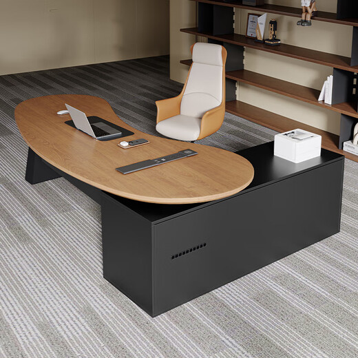 FEILUOKE solid wood modern simple cashew nut-shaped computer office boss manager desk and chair combination new creative design desk 2.0m big leaf pine desktop + Xipi office chair