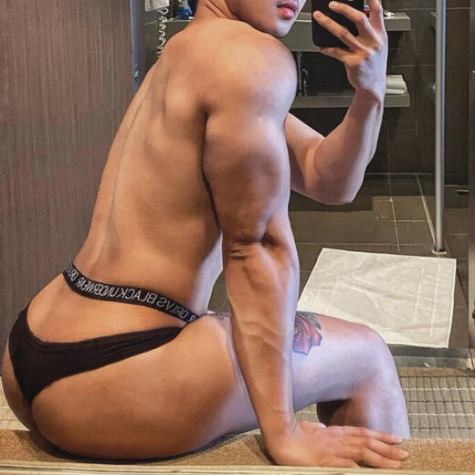 Exposed fat gay 0 underwear big bag bikini men's underpants thong sexy underwear black XXL size