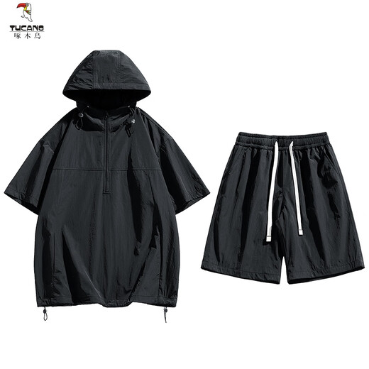Woodpecker (TUCANO) casual sports suit for men in summer 2025 new handsome workwear hooded shorts with a set of men's clothing 7003 apricot XL