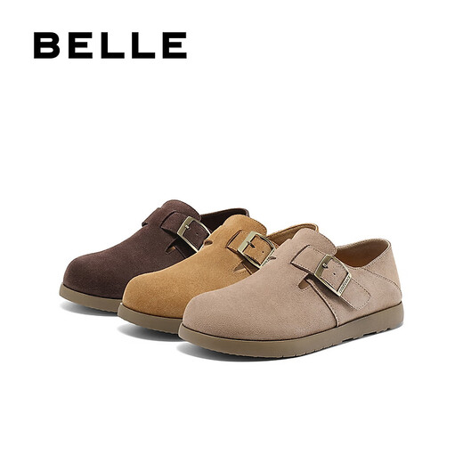 百丽（Belle）厚底勃肯鞋女冬季毛毛雪地短靴棉鞋子D4W1DAM5 卡其色-单里 37 (235mm)