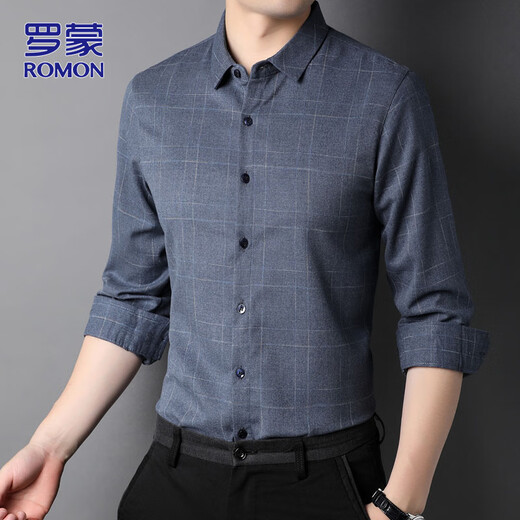 ROMON long-sleeved shirt men's autumn and winter business shirt men's striped casual gentleman jacket men's gray 3XL