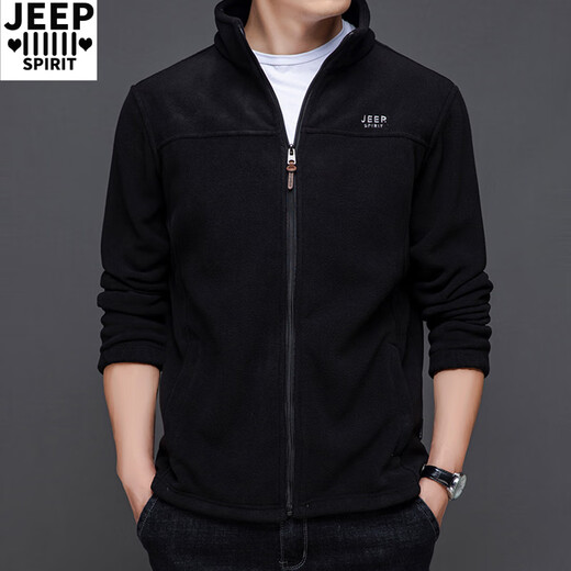 
JEEP SPIRIT Jeep Sweater Men's Jacket Stand Collar Solid Color Spring and Autumn Thick Embroidered Straight Loose Business Top Fleece Military Green 9902 100-120Jin[Jin equals 0.5 kg] M
