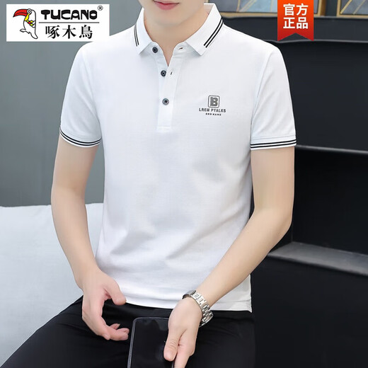 啄木鸟（TUCANO）2024夏季新款男士POLO.衫短袖休闲保罗衫修身有领翻领T恤上衣 QY719白色 M