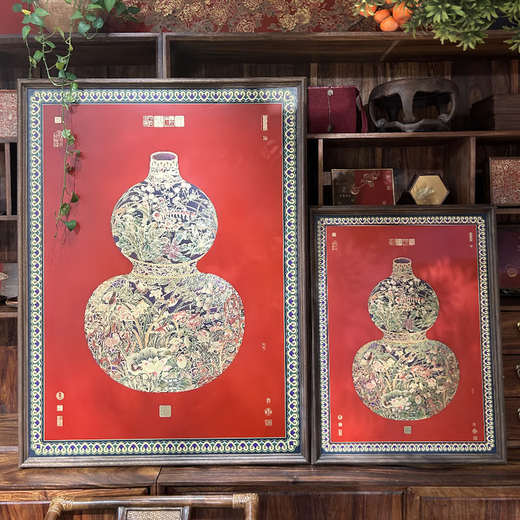 Guge Space Focus Art Entrance Wall Decorative Painting Fulu Linmen Hanging Picture New Chinese Style Gourd Decorative Painting Restaurant Background Wall Round Copper Color Painting Fulu Linmen Store Manager Recommends 600*800mm Black Walnut Solid Wood Picture Frame Copper Color Burning Technology + Brass Painting Core + Package Installation