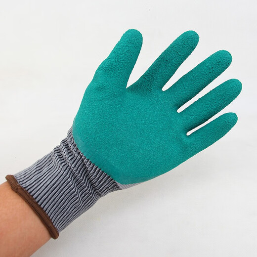 
Ji Sheng N698 gloves wear-resistant labor-safe anti-slip rubber breathable soft construction site racks worker and farm work rubber gloves Shenghang N698 gray yarn green 12 double pack L