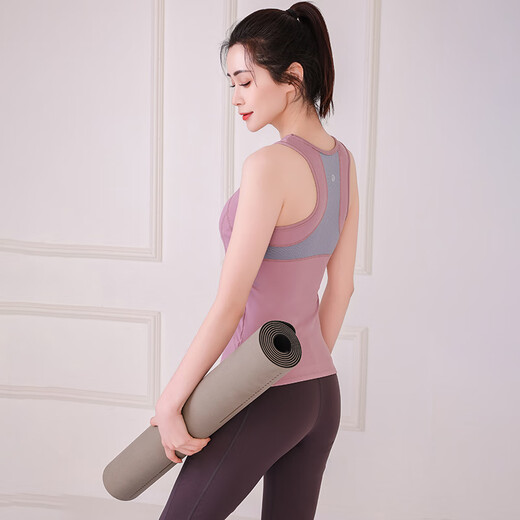 Sporn Yoga Wear Vest Women's 2025 New Professional Pilates Sports Suit Slim Loose Outerwear Running Fitness Suit Bean Paste Pink Top (with Breast Pad) + Cropped Pants XL (120-140Jin Jin equals 0.5kg)