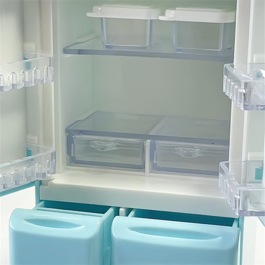 微缩场景摆件迷你仿真家具双开门冰箱娃娃屋小模型儿童过家家玩具 粉色小冰箱+保鲜盒+彩盒