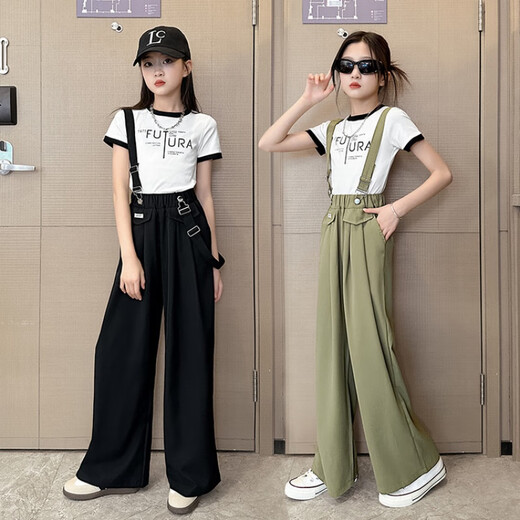 
Disney girls overalls spring and summer thin 2025 new girls large children summer suit girls summer black children's pants short sleeves 160