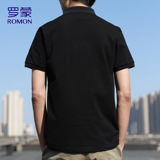 罗蒙（ROMON）短袖男士夏季休闲短袖t恤男翻领polo衫男上衣外套男 黑色 XL