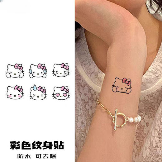 
FKSASUHelloKitty Painted Tattoo Stickers Waterproof Women's Long-lasting Katie Cat Stickers Ins Cute Small Pattern W687 Cat 4 Models J